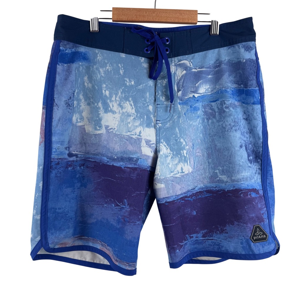 Prana Board Shorts Mens 32 Blue Abstract‎ Painterly Print UPF 50+ M3HSEA116